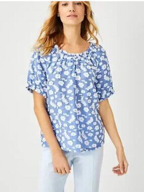 Ann Taylor Summer Blouse Top Shirt Short Sleeve Large L